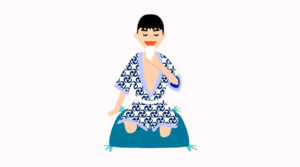 お風呂上がりに水分を補給しているイラスト