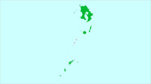 鹿児島県全土の地図の中、赤でマークされている十島村の12島